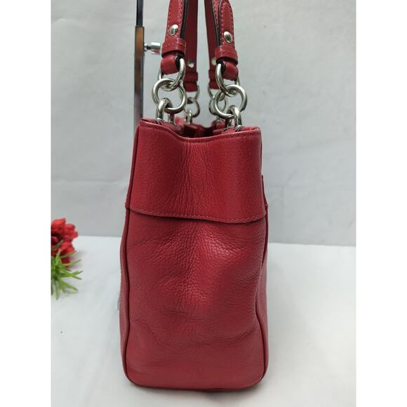 Coach Red Pebbled Leather Turn Lock Double Handles Satchel Shoulder Bag - Picture 15 of 16